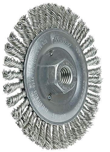 Image of Weiler 08806 Roughneck Jr. 5 inch Root Pass Weld Cleaning Brush, .020 Stainless Steel Wire, 5 /8 inch-11 Unc Nut, Made in the USA (Pack of 5)