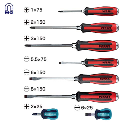 VESSEL MEGADORA Tang-Thru Screwdriver Set 8pcs. 9308EVA (EVA Foam set/Tang Thru)