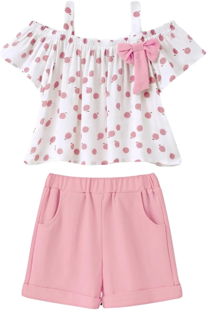 KIDLAGA Toddler Baby Girls Clothes Summer Outfits Fruit Print Bow Camisole Top and Casual Shorts 2-piece Summer Clothing Set