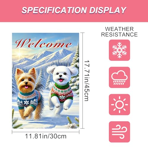 Image of BlissYard Garden Flag Dog Pair Winter 12x18 Inch Polyester