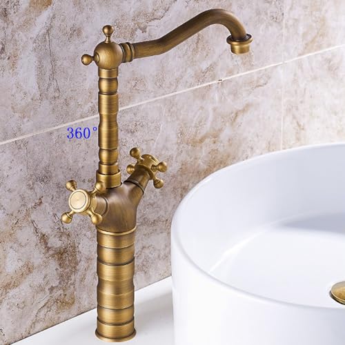 Robinet de lavabo rétro en laiton double croisillon pour eau chaude - 3