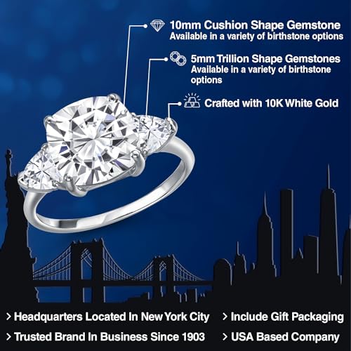 Gem Stone King 10K White Gold White Moissanite 3-Stone Engagement Ring | 5.94 Cttw | Cushion 10MM | Trillion 5MM | Three Stone Wedding Engagement Anniversary Promise Ring For Women2