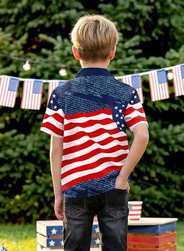 Image of BesserBay Unisex Kids 4th of July Shirt Girls Boys Patriotic Button Down Shirt American Flag Top 4-14 Years