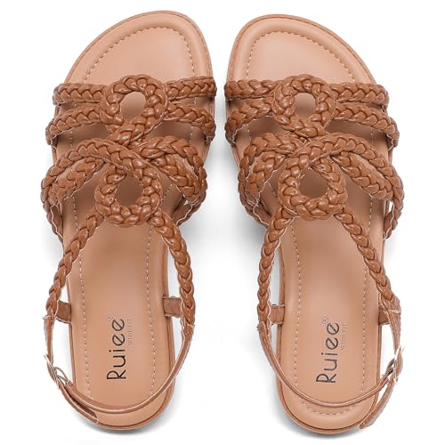 Image of Ruiee Wide Width Sandals for Women, Summer Flat Slides Casual Braided Wide Feet Sandal Comfort Slip on Sandals Open Toe Beach Shoes for Women.