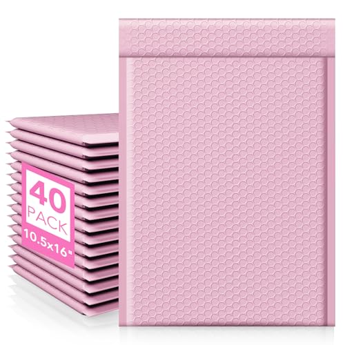 Image of Fuxury Large Bubble Mailers 10.5x16 Inch 40 Pack Thick Padded Envelopes Opaque Mailing Envelopes Bubble Padded Mailers Shipping Bags for Packaging Small Business #5 Light Pink