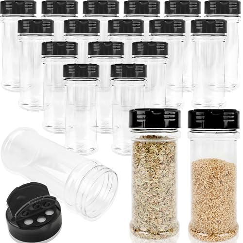 20 Pack 6 oz Plastic Spice Jars with Black Shaker Cap Clear Empty Spice Bottles with Shaker Lids Seasoning Container for Storing Spice Seasoning Powder