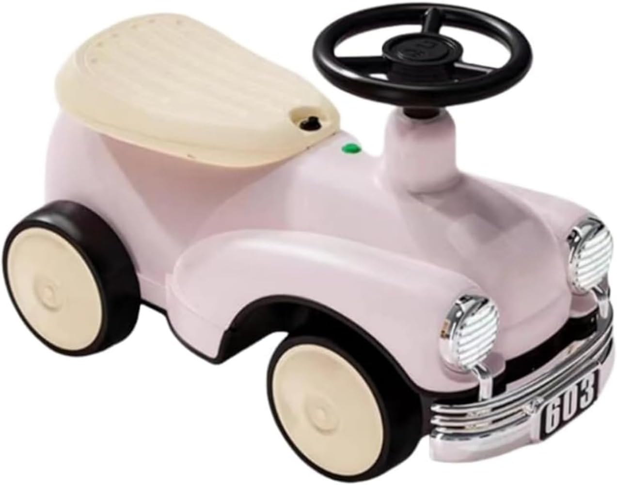 レトロカー風ミニカー四輪 シルバー ナンバー1足こぎオモチャ子供