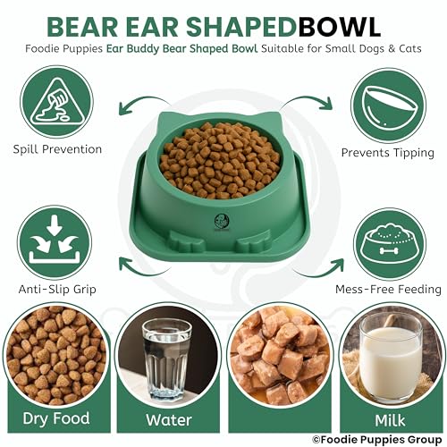 Image of Foodie Puppies Pet Feeding Tilted Cat Bowl - (Ear Buddy Bear Shape) | Durable, Anti Vomiting, Healthy Cat Feeder for Persian Cat Prevent Tipping Over | Bowl for Cats, Kittens & Puppies
