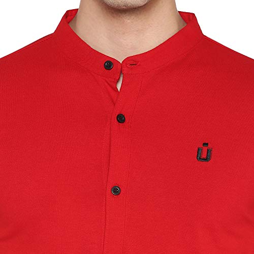 Image of Urbano Fashion Men's Solid Cotton Slim Fit Polo Shirt with Mandarin Collar
