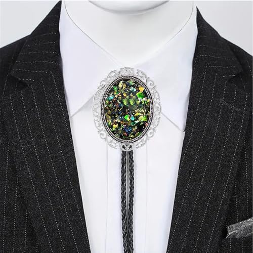 Image of Jeilwiy Bolo Tie for Men Real Stone Westwern Cowboy Ties Silver Bolos Women Leather Necktie Gift for Birthday Christmas