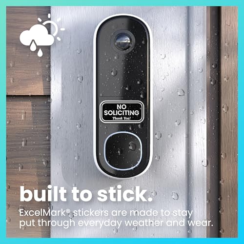 Image of ExcelMark No Soliciting Doorbell Stickers - 12 Stickers of 4 Different Designs - No Soliciting Thank You or Smile You Are On Camera - Perfect for Video Doorbells.