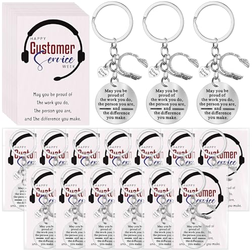 Sureio 15 Sets Customer Service Week 2026 Gifts Thank You Keychains Appreciation Cards with Bags for Customer Service Gifts