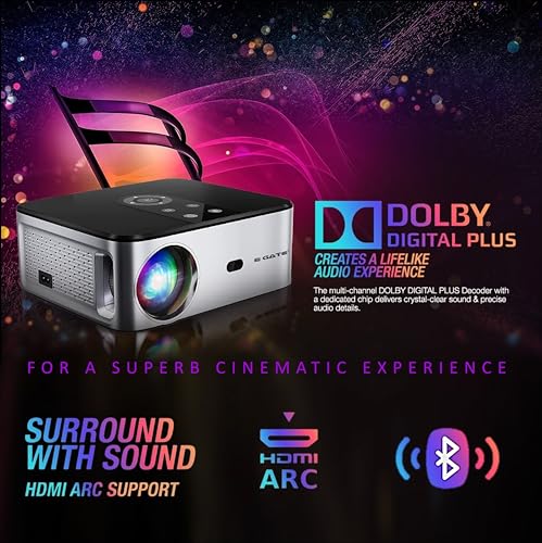 Image of EGate O9 Pro-Zen, Full HD 1080p Projector (Upgraded), 12000 L, 4K Support, Android | 2GB RAM-16GB ROM | ARC HDMI | Auto (Focus + Keystone + Screen Fit + Obstacle Shift), Dolby, WIF+BT (EO9025, Black)