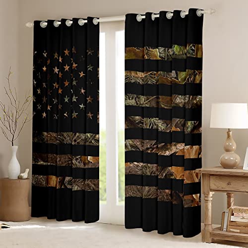 Erosebridal OYLS02607WCHWJ42X63 American Flag Camo Window Curtains 42"Wx63"L,Hunting Military Curtains Rustic Trees Leaves Camouflage Window Drapes For Bedroom Living Room Nature Conifer Oak Branches Window Treatments 2 Panel Set thumb #2