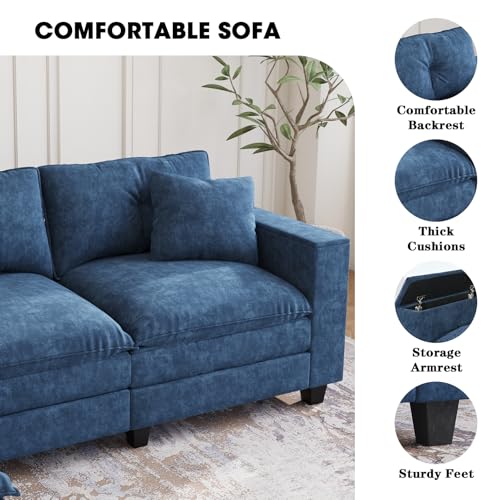 Image of 137 inch,U Shaped Couch,Modern Modular Sectional Sofa, 4-Seater Comfy Cloud Couch with Two Movable Ottoman & Throw Pillows for Living Room, Bedroom and Apartment, Dark Blue
