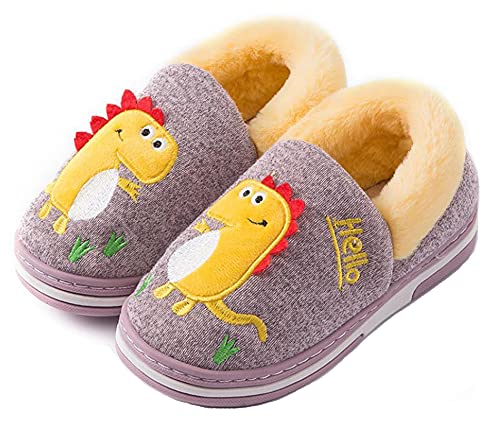 SMajong Inverno Pantofole Bambino Ciabatte Dinosauro per Ragazze e Ragazzo Pantofole Antiscivolo Invernali Home Morbido Scarpe Caldo 33/34 EU Viola (Etichetta: 230)