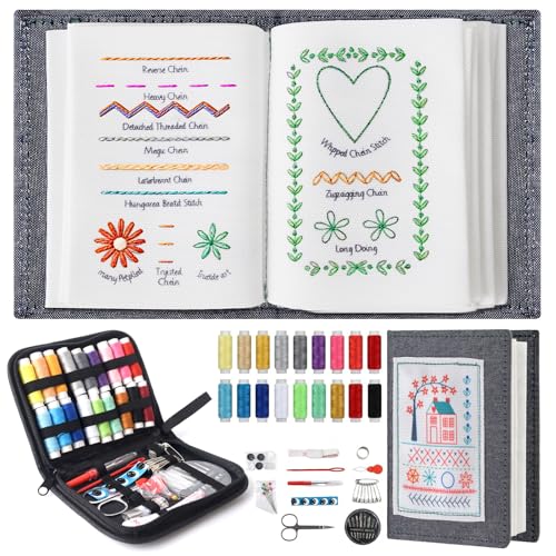 2026 Embroidery Stitch Book Kit DIY Sewing Knit Book with Needle Thread Tool Compact Portable for Home Travel Use Mini Sewing Kit Perfect Craft Gift for Beginners Adults Embroidery Enthusiasts