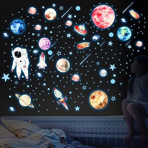 Yosemy 849Pcs Luminoso Pegatinas de Pared Astronauta Estrellas Pegatina Pared Fluorescentes para Techo Planeta Luminosas Adhesivos Decoración para Dormitorio para Niños Infantil Azul | Ya disponible en tu tienda friki favorita! En mundofriki.es!
