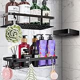 Purpledi 3 Piezas Estanteria Baño Sin Taladro, Organizador Ducha Autoadhesivo Estanterías para baño, Montaje de Pared en lo Estantes Ducha para Cocina o Baño, Aluminio Aeronáutico, negro