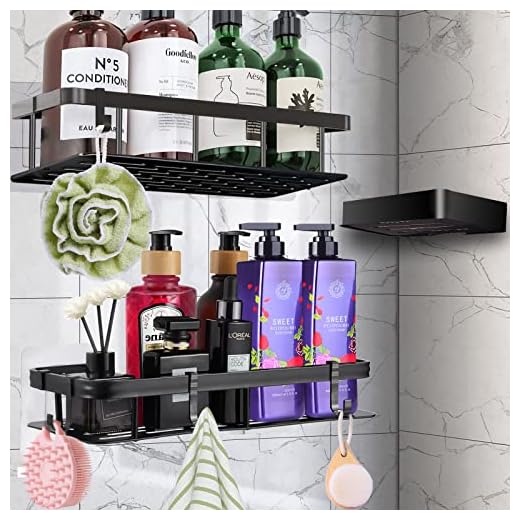 Purpledi 3 Piezas Estanteria Baño Sin Taladro, Organizador Ducha Autoadhesivo Estanterías para baño, Montaje de Pared en lo Estantes Ducha para Cocina o Baño, Aluminio Aeronáutico, Negro