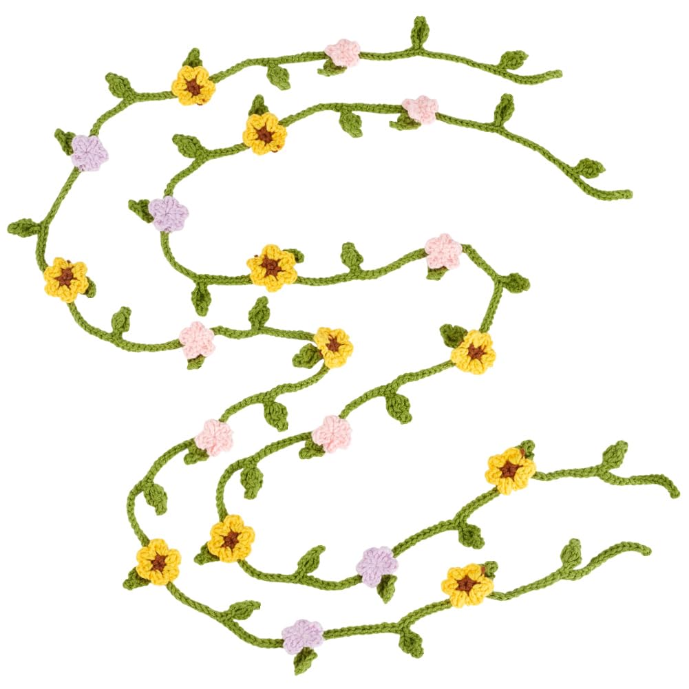 PH PandaHall 2pcs Handmade Crochet Flower Garland, 46.5" Yellow Flower Hanging Garland Spring Floral Hanging Decor Knitting Flower Vine Waist Chains for Crafting Clothing Home Party Decor