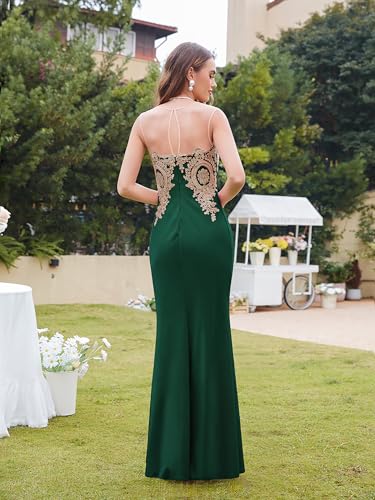 Image of Prom Dress for Women 2025 Gold Lace Applique Long Sheer Illusion Mermaid Formal Dresses Evening Gown