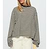 KOSUSANILL Women Oversized Striped Long Sleeve Shirt Crewneck Cropped Tops Drop Shoulder Y2K Preppy Sweatshirt Fall Clothes #1