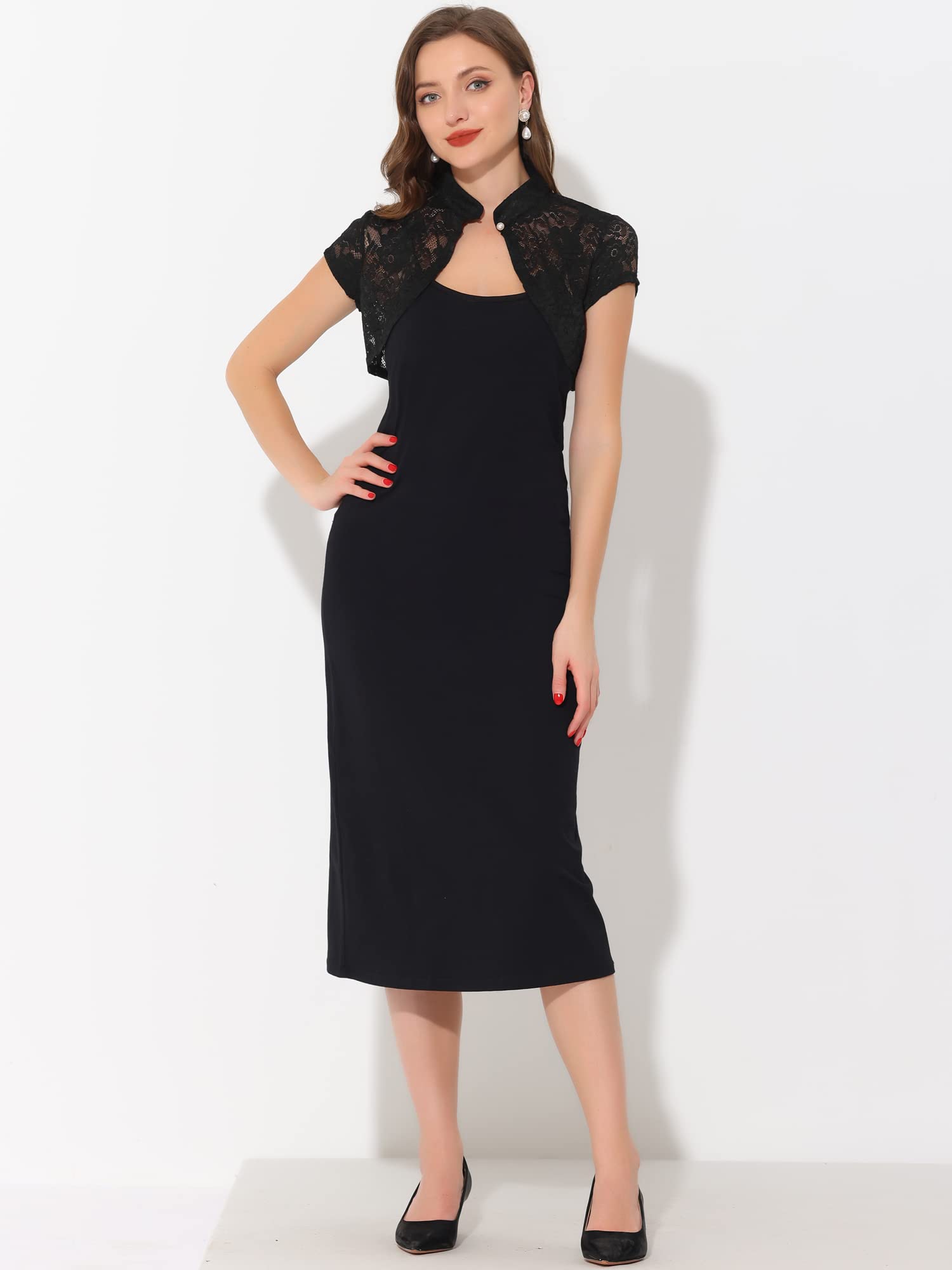 Allegra K Cardigan in Pizzo da Donna Colletto Corto Elegante Bolero Coprispalle