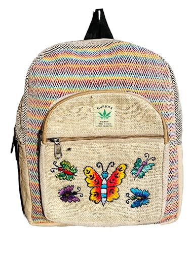 Gurkha Handmade Unique design Himalayan Hemp Cotton Backpack 13 IN Medium Hippie, Festival, Hiking & Tablet Laptop Backpack Bag - Handmade In Mt. Everest Country Nepal