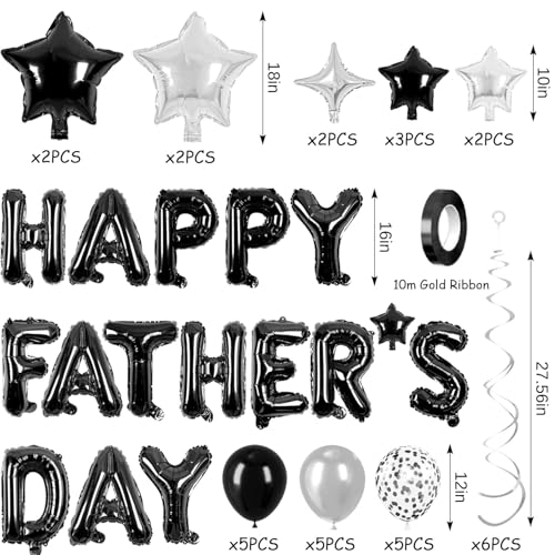 Image of Happy Fathers Day Balloons Black Father's Day Banner for Father's Day Party Decorations (Fathers Day Black)