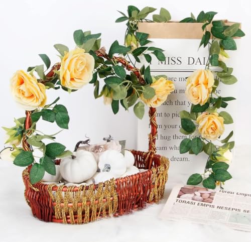 Image of VRB Dec 1 Pcs Artificial Flower Vine Garlands Hanging Artificial Flowers for Decoration Roses Garland (6 ft Long) Flowers Silk Roses for Wedding Decorations Diwali /Ganpati /Christmas. (Peach)