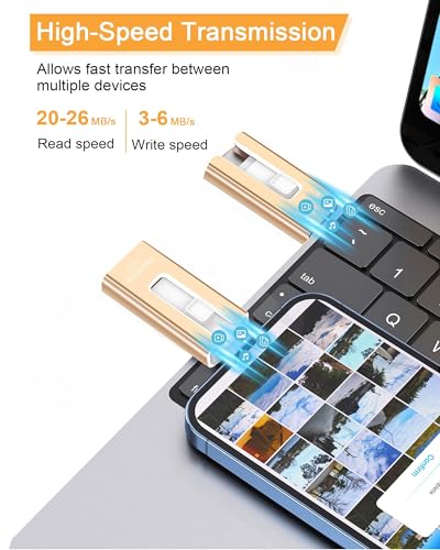 Image of GNASEET 256GB USB Flash Drive for Phone and Pad, Photo Stick High Speed External USB Thumb Drives Photo Storage Memory Stick for Save More Photos and Videos (Gold, 256GB)