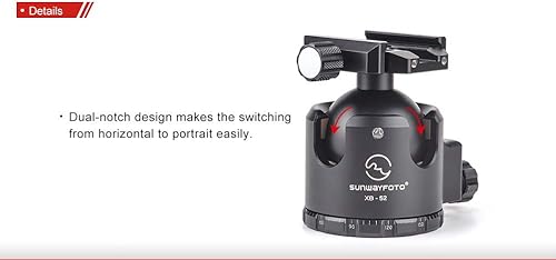 Miniatura 8 de SUNWAYFOTO Trípode Ball Head XB 52 Perfil bajo Inclinación Negro