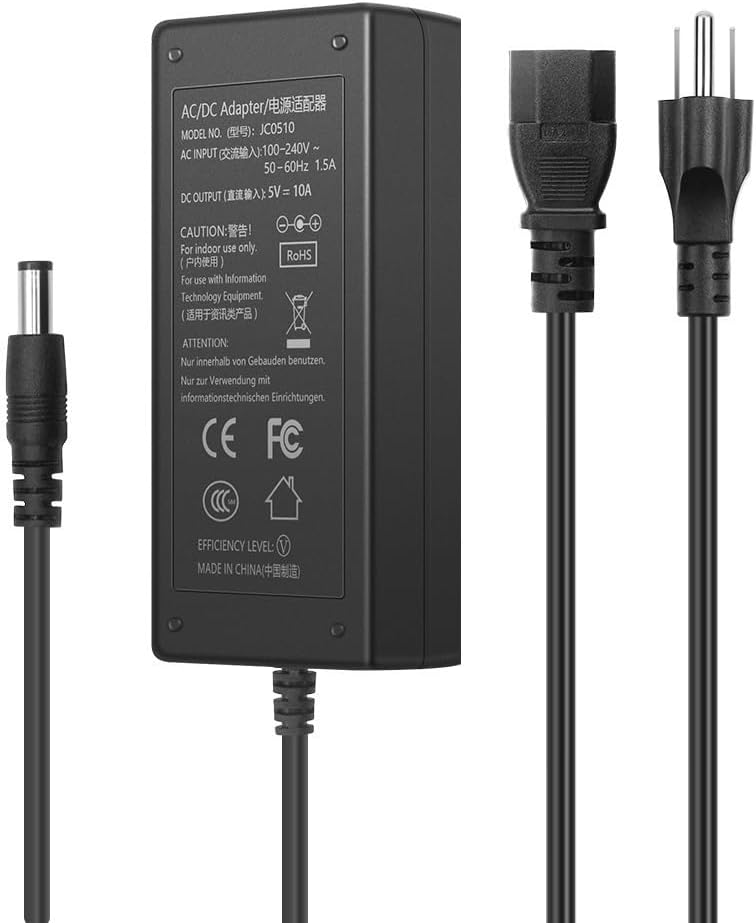 5V 10A AC/DC Power Supply Adapter, 5.5mm X 2.5mm DC Outlet Plug, DC5V10A, Black