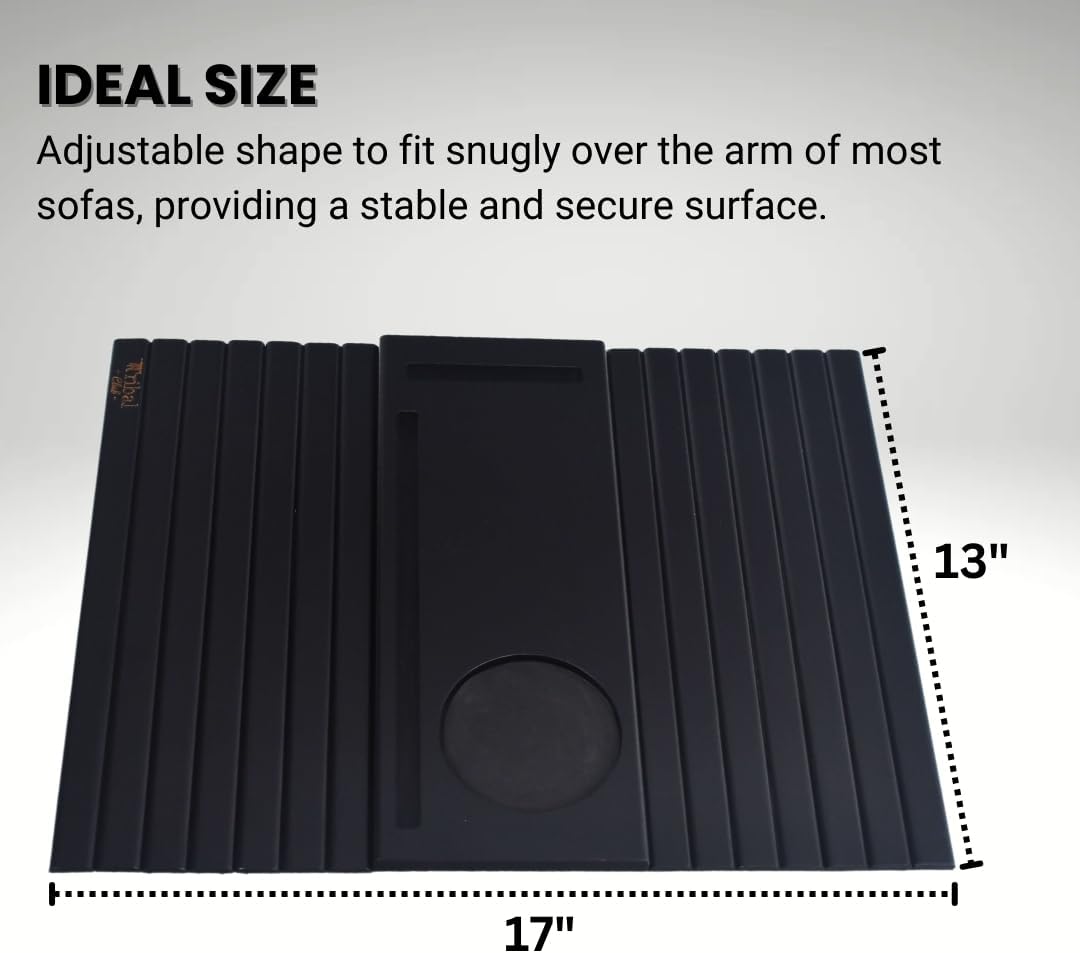 Bamboo Couch Arm Tray Table Clip-On Foldable Sofa Armrest Tray for Drinks, Snacks - Anti-Slip Design for Wide Couches and Small Spaces
