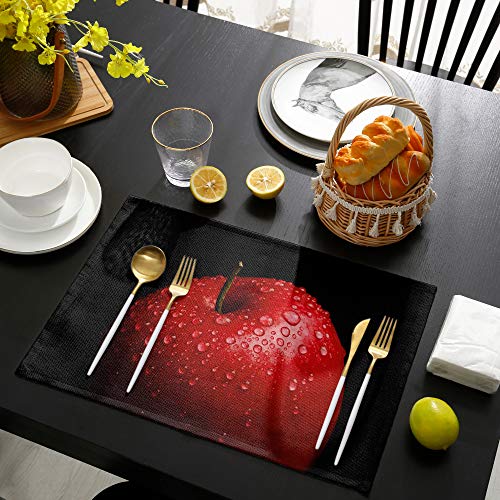 Sun-Shine Black Placemats Set Of 4 Red Apples Painting Placemat For Dining Table Decorations, Washable Table Mats For Kitchen Dinner Banquet Water Drop Fruit #TOP3