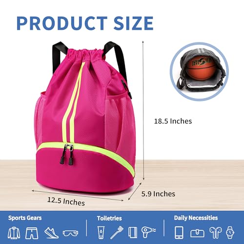 Image of JELUTAR Drawstring Backpack Gym Bag with Shoes Compartment, Rose