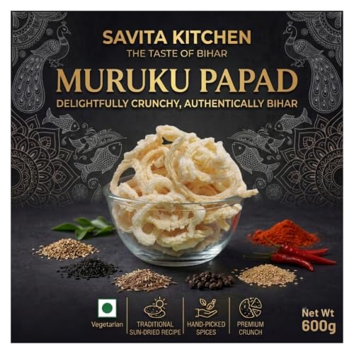 Image of Savita Kitchen Muruku Papad 600g | Authentic Bihari Sun-Dried Rice Papad | Handmade Traditional Recipe | No Preservatives | Crunchy Snack | Perfect with Chai & Meals | Vegetarian