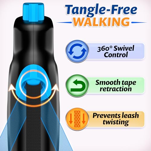16.4 ft Retractable Dog Leash - Heavy Duty Tape Leash with Strong Nylon Tape - 360° Swivel Control - One-Click Brake & Lock - Ergonomic Non-Slip Grip for Small Medium & Large Dogs up to 120 lbs - Image 4