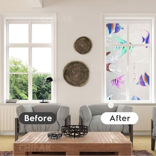 Image of CHIPAK Premium Vinyl Privacy Stained Window Glass Film (16x36 Inch) - Self-Adhesive Decorative Sticker Opaque Sheet Tint Wallpaper for Glass Cover Window, Door, Office, Home.| Anti-UV. Aquarium Fish