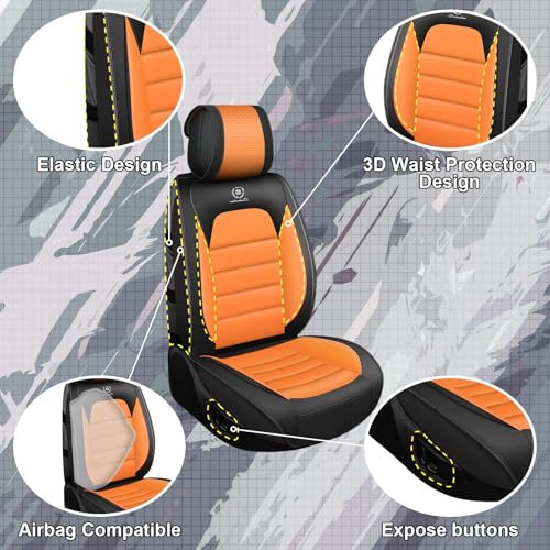 Image of Full Set Car Seat Covers for Ford F-150 F-250 F-350 XL XLT STX Lariat King Ranch Platinum Raptor Seat Covers 2007-2026, Waterproof Seat Protectors(Standard 5 Seats /Black&Orange)