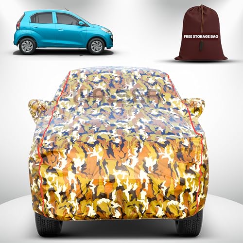 Image of Walser Waterproof Car Cover for Hyundai Santro | All-Weather Full Car Body Protection | with Mirror & Antenna Pocket | Dustproof, Windproof & Anti-Scratch Lining, Camouflage