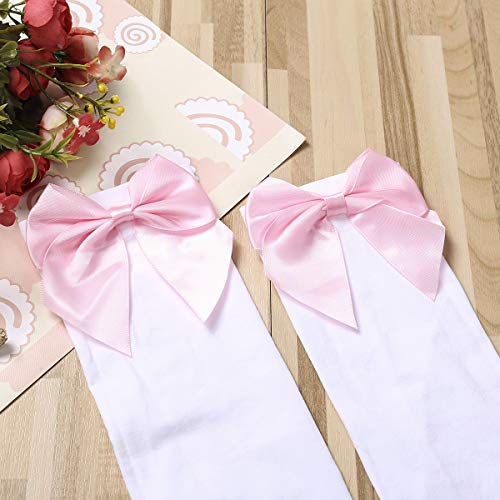 Image of Honganda Sexy Women's Thigh High Stockings, Over Knee Lace Top Sheer Stockings with Satin Bows Leg Thigh Socks for Women