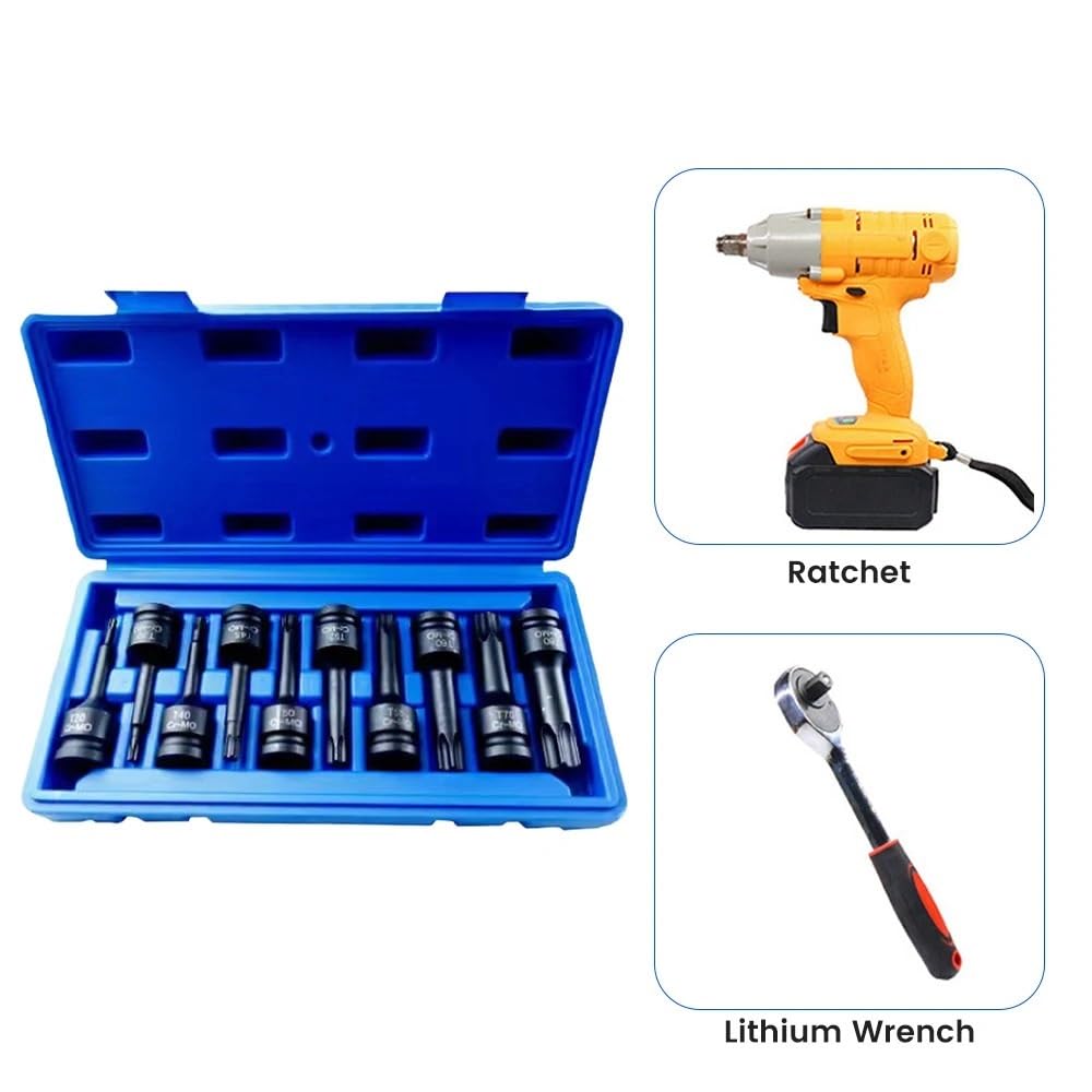 10 sztuk 1/2 Cal napęd udarowy Torx Star Bit zestawy gniazd T20-T80 zestaw bitów metalowe narzędzia ręczne Zestaw przedłużek