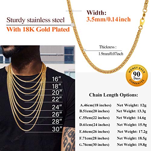 Findchic Gold Chain Necklace Cuban Curb Link Chains Necklaces For Girls/Women Replacement Chain 3Mm 18'' #TOP3