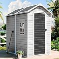 CDCASA 6x4 FT Outdoor Storage Shed, Waterproof Resin Shed with Floor & Lockable Door & Window & Vents, Plastic Tool Shed for Outside, Backyard, Patio, Poolside, Dove Grey