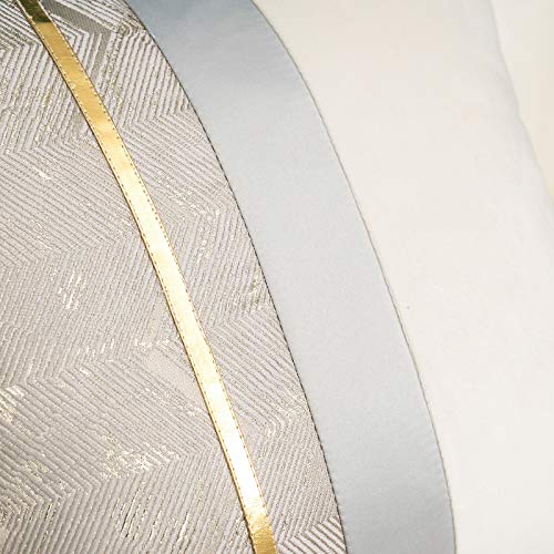 Alerfa 12 X 20 Inch Silver Gray White Geometric Striped Gold Leather Patchwork Velvet Cushion Case Luxury Modern Lumbar Throw Pillow Cover Decorative Pillow For Couch Sofa Living Room Bedroom Car #TOP2