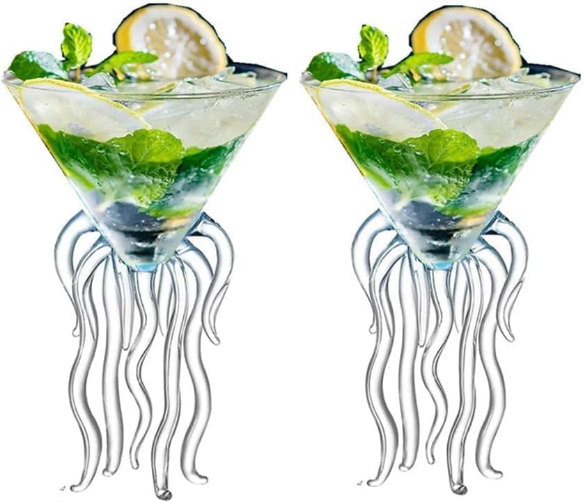 Creative Octopus Cocktail Glass – Unique Cthulhu Tentacle Martini Bar Glass, High-Stem Cup for Wine & Drinks, 150ml,2Pcs