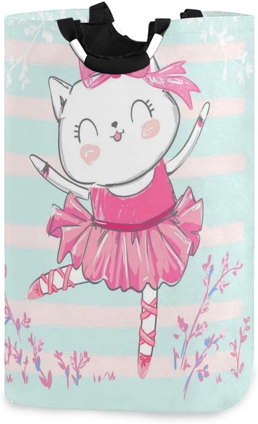 Amazon Co Jp Geevosun ランドリーバスケット 手描きかわいい猫バレリーナイラスト ランドリーバッグ 洗濯かご おりたたみ 洗濯カゴ おしゃれ 収納ボックス おもちゃ収納 ホーム キッチン