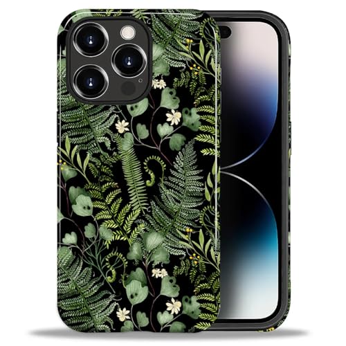 ZHEGAILIAN Case for iPhone 14 Pro Max,Shockproof Hard Shell + Soft Silicone 2 in 1 Hybrid,Shockproof Bumper Drop Protective - Forest Dark Green Nature